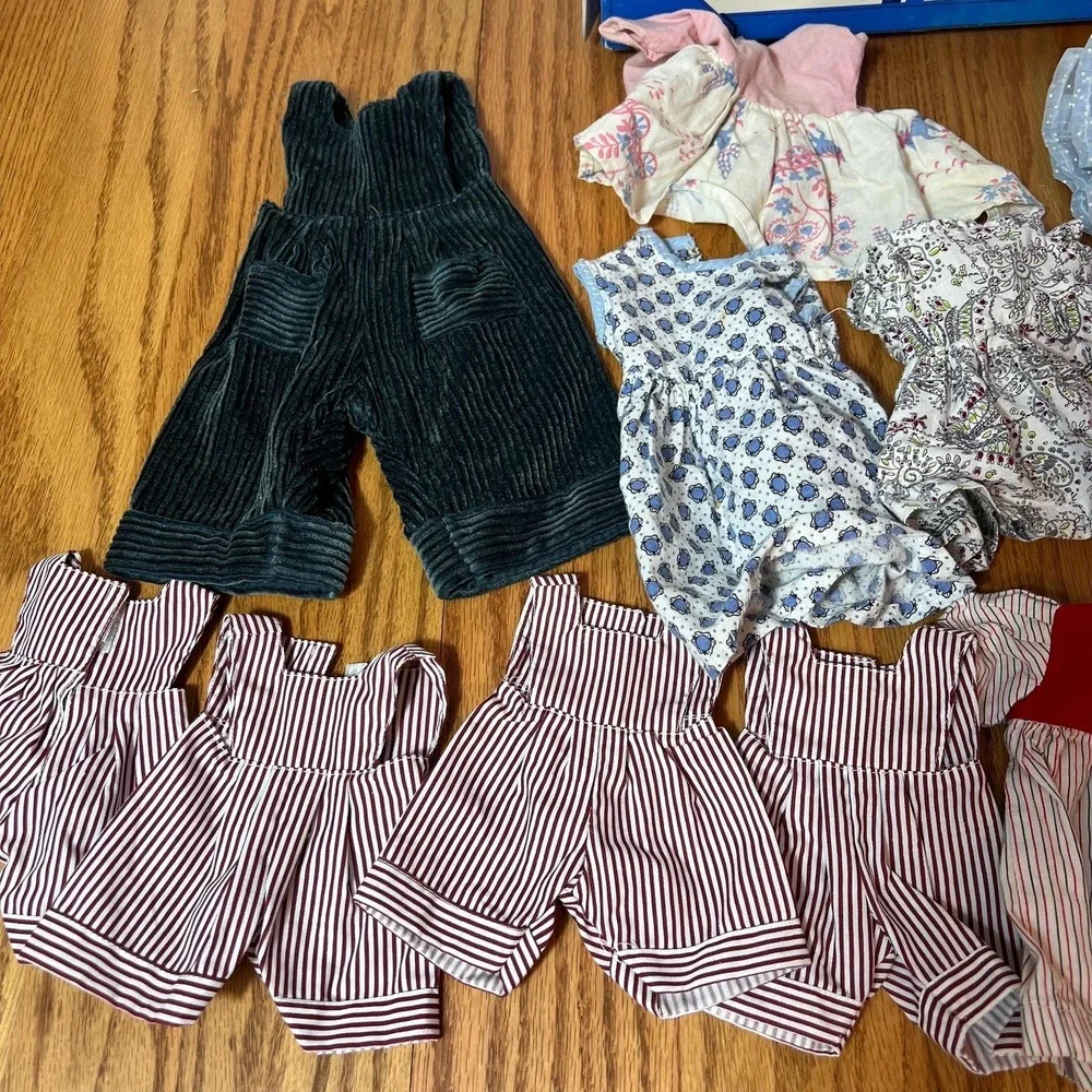 VTG Doll Clothes Lot w/ Blue Carry Case Mixed Doll Outfits Dresses Wardrobe